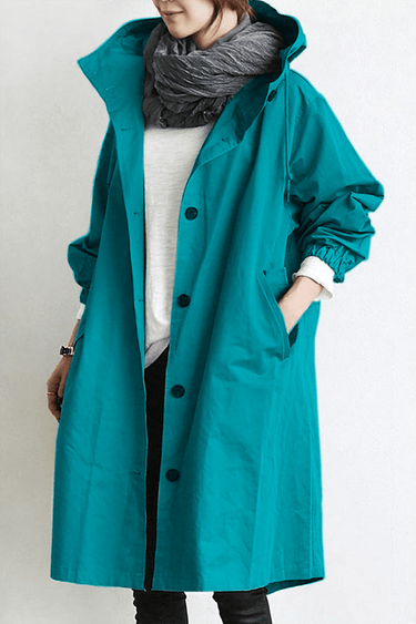 Trench coat da donna con cappuccio e chiusura a bottoni 7