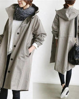 Trench coat da donna con cappuccio e chiusura a bottoni 9