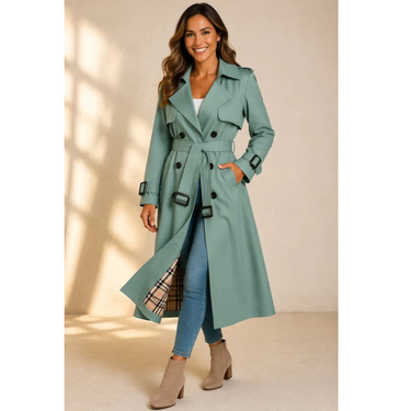 Trench coat da donna con cintura e colletto a revers 5
