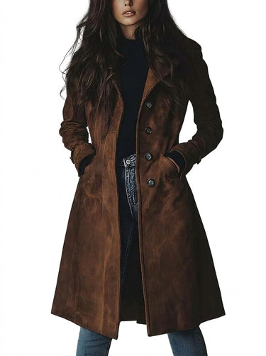 Trench coat da donna in camoscio con chiusura a bottoni 1