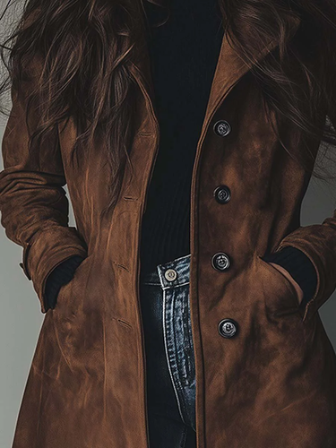 Trench coat da donna in camoscio con chiusura a bottoni 3