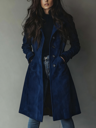 Trench coat da donna in camoscio con chiusura a bottoni 6