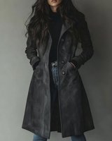 Trench coat da donna in camoscio con chiusura a bottoni 7