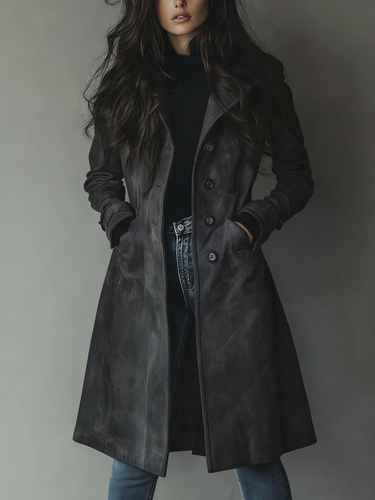 Trench coat da donna in camoscio con chiusura a bottoni 7